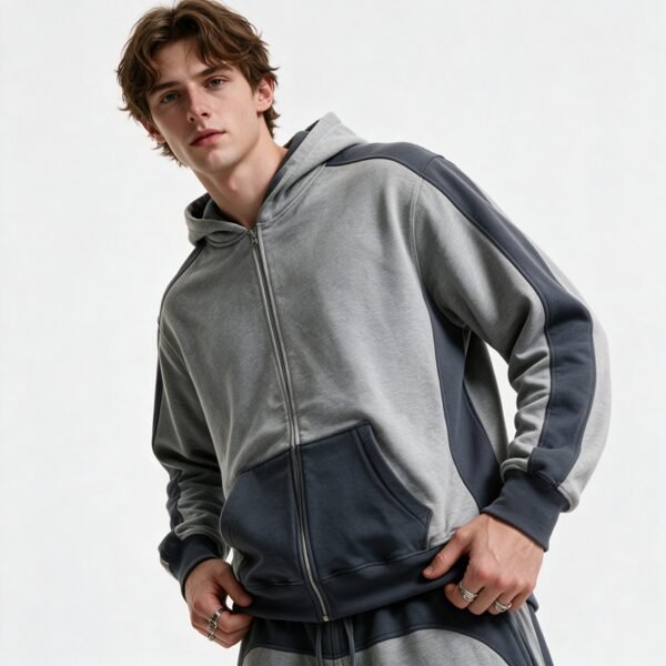 Custom Color-Blocked Zip Hoodie and Shorts Set - Style 73F4C9 - product detail view 3