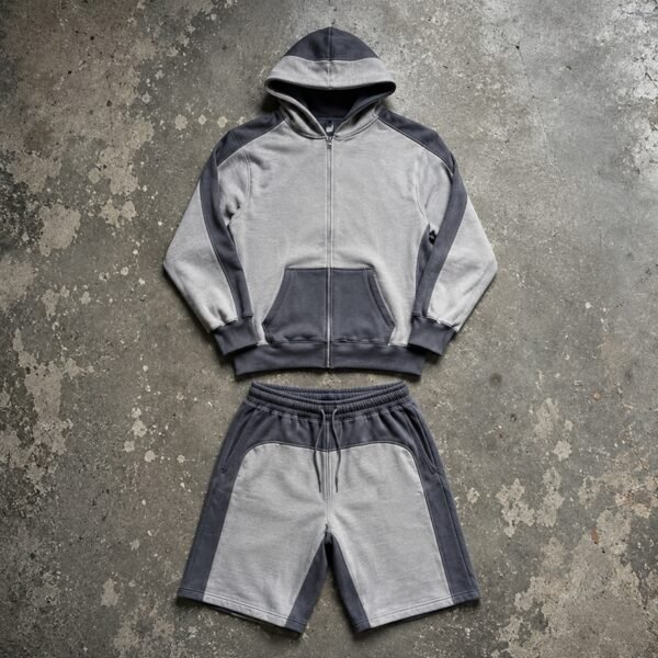 Custom Color-Blocked Zip Hoodie and Shorts Set - Style 73F4C9 - product detail view 4