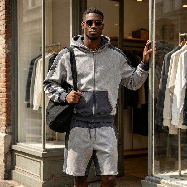 Custom Color-Blocked Zip Hoodie and Shorts Set - Style 73F4C9 - product detail view 5