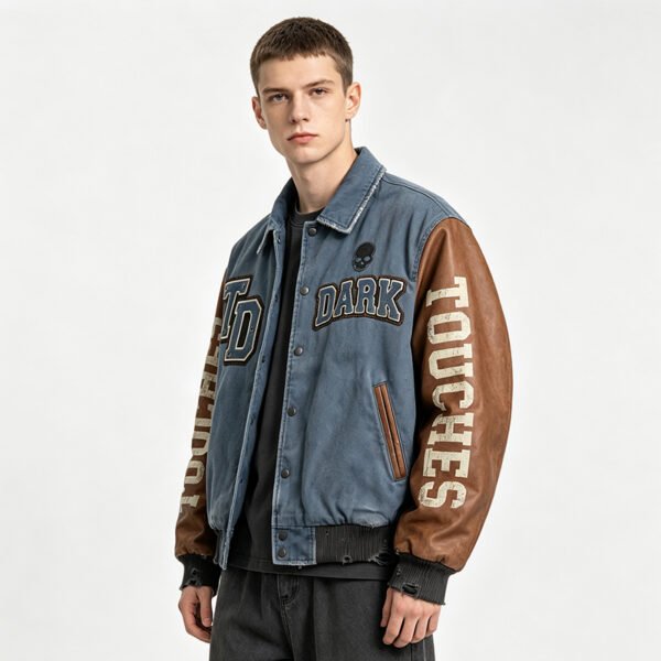 Custom Color-Blocked Varsity Jacket AA65EE - Style AA65EE - product detail view 2 Custom Color-Blocked Varsity Jacket AA65EE - Style AA65EE - product detail view 2