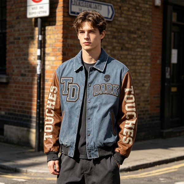 Custom Color-Blocked Varsity Jacket AA65EE - Style AA65EE - product detail view 3 Custom Color-Blocked Varsity Jacket AA65EE - Style AA65EE - product detail view 3