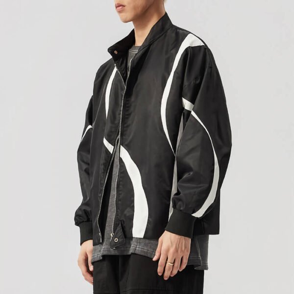 Custom Colorblocked Satin-Effect Moto Bomber Jacket - Style 19E6E6 - product detail view 2 Custom Colorblocked Satin-Effect Moto Bomber Jacket - Style 19E6E6 - product detail view 2