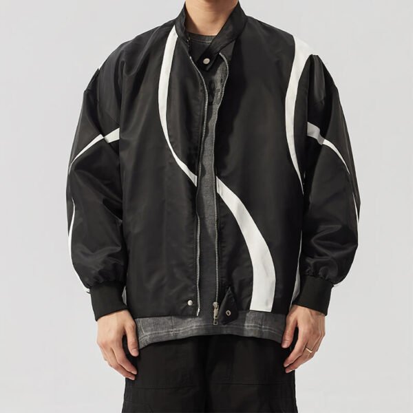 Custom Colorblocked Satin-Effect Moto Bomber Jacket - Style 19E6E6 - product detail view 3 Custom Colorblocked Satin-Effect Moto Bomber Jacket - Style 19E6E6 - product detail view 3