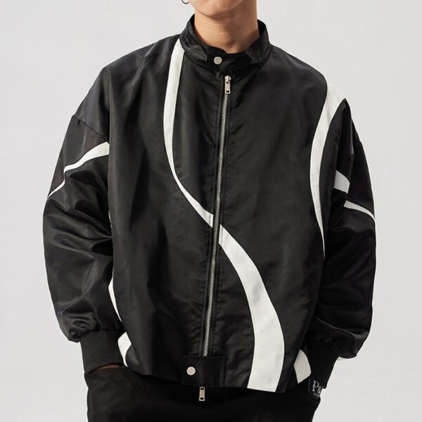 Custom Colorblocked Satin-Effect Moto Bomber Jacket - Style 19E6E6 - product detail view 5 Custom Colorblocked Satin-Effect Moto Bomber Jacket - Style 19E6E6 - product detail view 5