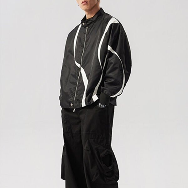 Custom Colorblocked Satin-Effect Moto Bomber Jacket - Style 19E6E6 - product detail view 8 Custom Colorblocked Satin-Effect Moto Bomber Jacket - Style 19E6E6 - product detail view 8