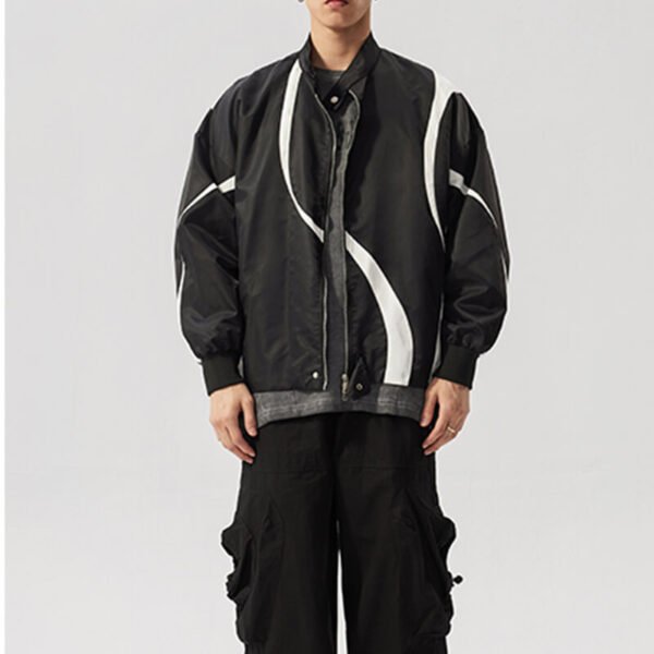 Custom Colorblocked Satin-Effect Moto Bomber Jacket - Style 19E6E6 - product detail view 9 Custom Colorblocked Satin-Effect Moto Bomber Jacket - Style 19E6E6 - product detail view 9