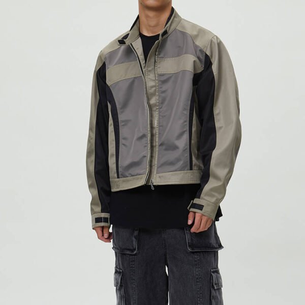 Custom Colorblocked Short Moto Jacket - Style E44B9A - product detail view 3