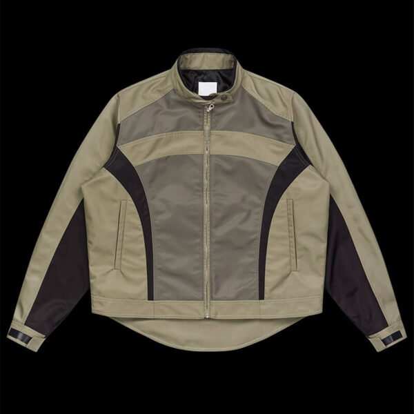 Custom Colorblocked Short Moto Jacket - Style E44B9A - product detail view 6