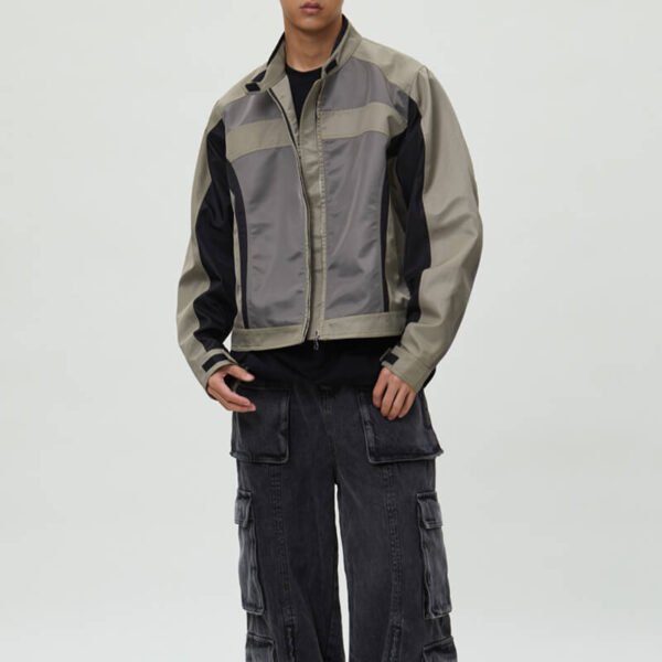 Custom Colorblocked Short Moto Jacket - Style E44B9A - product detail view 9
