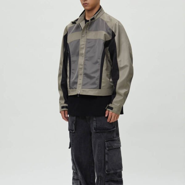 Custom Colorblocked Short Moto Jacket - Style E44B9A - product detail view 10