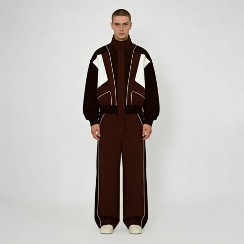 Mens color-block tracksuit with contrast piping