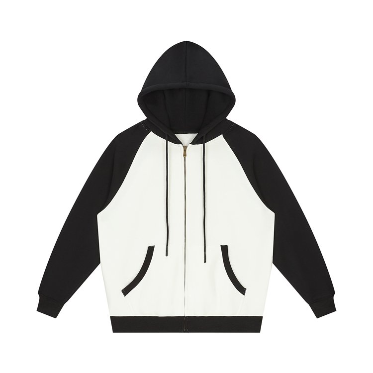Washed black and white contrast raglan zip hoodie