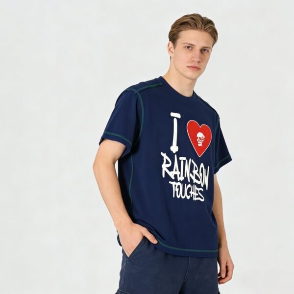 Custom Contrast Panel Embroidered Puff Print T-Shirt - Style FE5AF7 - product detail view 6 Custom Contrast Panel Embroidered Puff Print T-Shirt - Style FE5AF7 - product detail view 6
