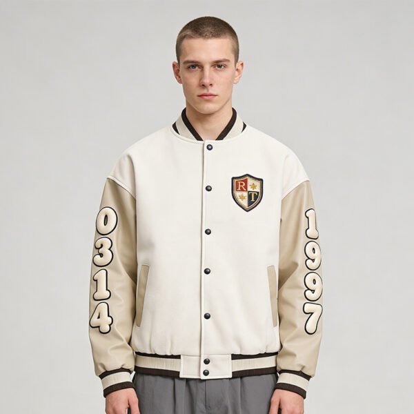 Custom Contrast Sleeve Varsity Bomber Jacket - Style 7AC168 - product detail view 2