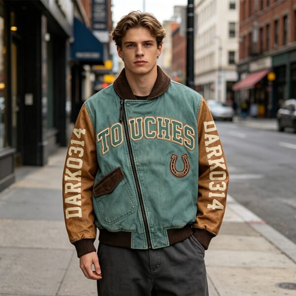 Custom Contrast Sleeve Varsity Jacket 707-01 - Style 51F446 - product detail view 3 Custom Contrast Sleeve Varsity Jacket 707-01 - Style 51F446 - product detail view 3