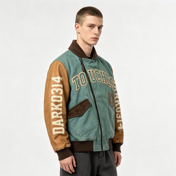 Custom Contrast Sleeve Varsity Jacket 707-01 - Style 51F446 - product detail view 4 Custom Contrast Sleeve Varsity Jacket 707-01 - Style 51F446 - product detail view 4