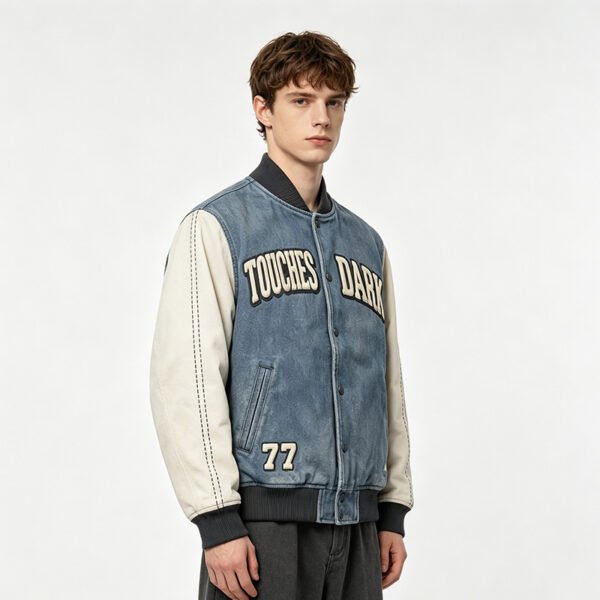 Custom Contrast Sleeve Varsity Jacket - Style 7FA604 - product detail view 3