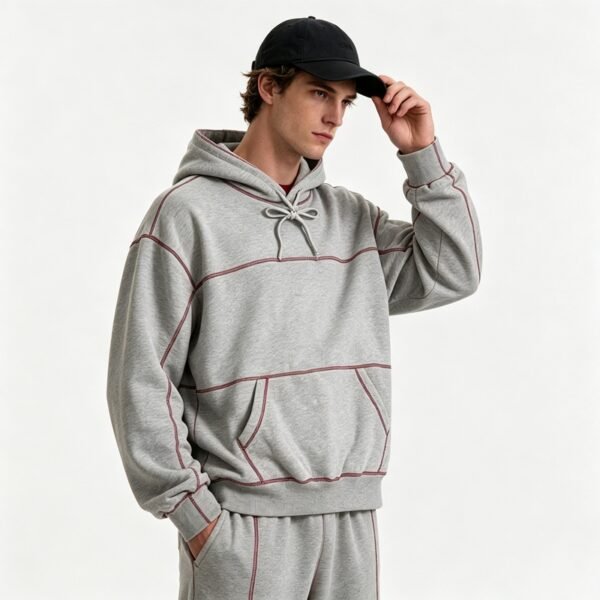Custom Contrast-Stitch Oversized Pullover Hoodie - Style 9E41B1 - product detail view 2 Custom Contrast-Stitch Oversized Pullover Hoodie - Style 9E41B1 - product detail view 2