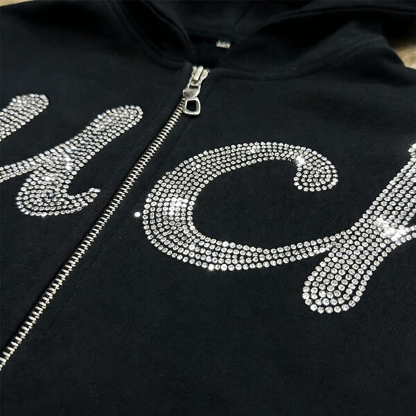 Custom Contrast-Thread Rhinestone Zip Hoodie - Style 632E46 - product detail view 3 Custom Contrast-Thread Rhinestone Zip Hoodie - Style 632E46 - product detail view 3
