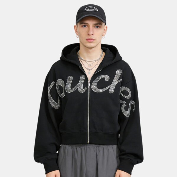 Custom Contrast-Thread Rhinestone Zip Hoodie - Style 632E46 - product detail view 7 Custom Contrast-Thread Rhinestone Zip Hoodie - Style 632E46 - product detail view 7