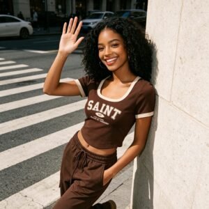 Custom Contrast Trim Cropped Graphic Tee - Style 1FD4E0