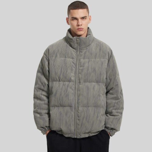 Custom Men's Relaxed Corded Puffer Coat - Style 44B602 Men's relaxed corded puffer coat with stand collar