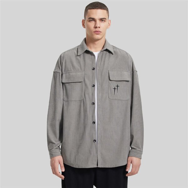 Custom Men's Loose-Wale Overshirt - Style B388C1 Men's custom loose-wale corduroy overshirt with embroidered detail
