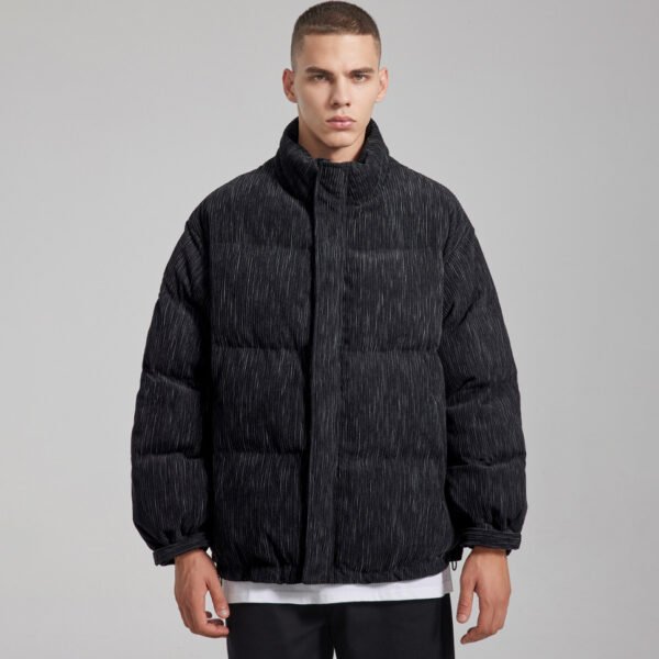 Custom Corduroy Padded Stand-Collar Coat - Style ED51B0 Man wearing a custom corduroy padded stand-collar coat.