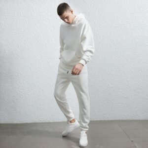 White cotton hoodie and jogger set