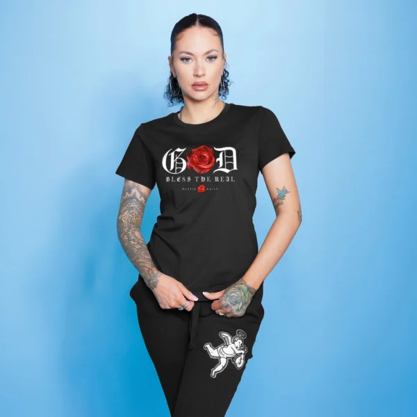 Custom Rose Graphic Crew Neck T-Shirt - Style 93D22B - product detail view 2 Custom Rose Graphic Crew Neck T-Shirt - Style 93D22B - product detail view 2