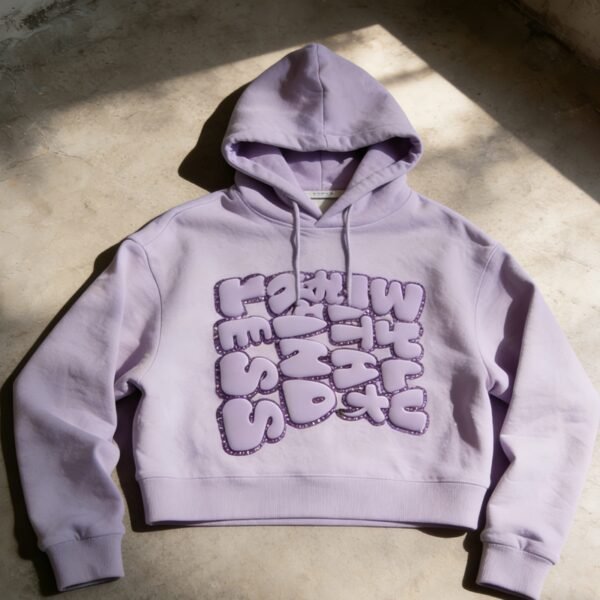 Custom Raised Graphic Crop Pullover Hoodie - 508D84 - Style 508D84 - product detail view 3