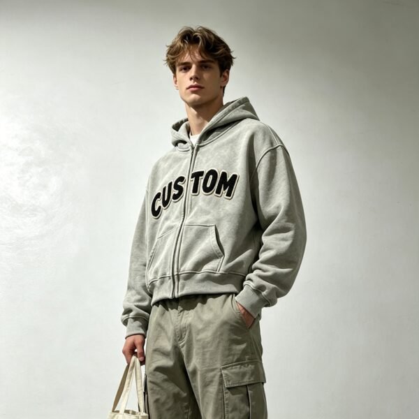 Custom Cropped Boxy Applique Zip Hoodie | VW-H001 - Style 0BDA86 - product detail view 4