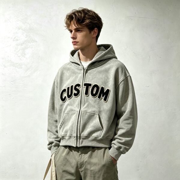 Custom Cropped Boxy Applique Zip Hoodie | VW-H001 - Style 0BDA86 - product detail view 5