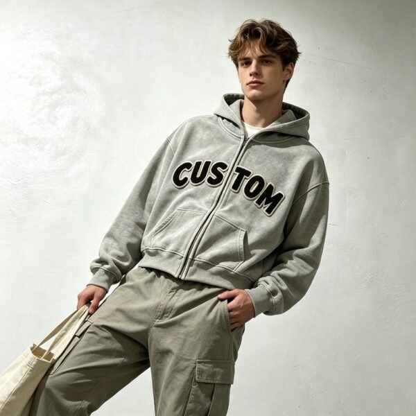Custom Cropped Boxy Applique Zip Hoodie | VW-H001 - Style 0BDA86 - product detail view 6