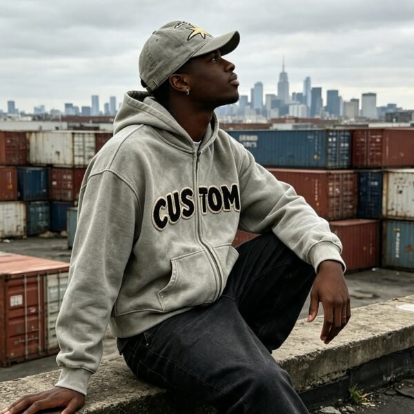 Custom Cropped Boxy Applique Zip Hoodie | VW-H001 - Style 0BDA86 - product detail view 7