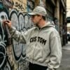 Custom Cropped Boxy Applique Zip Hoodie | VW-H001 - Style 0BDA86 - product detail view 8