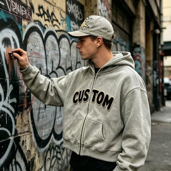 Custom Cropped Boxy Applique Zip Hoodie | VW-H001 - Style 0BDA86 - product detail view 8