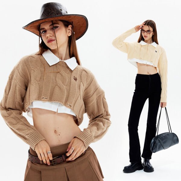 Custom Women's Cropped Cable Knit Sweater - Style 483569 - product detail view 2 Custom Women's Cropped Cable Knit Sweater - Style 483569 - product detail view 2