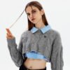 Custom Women's Cropped Cable Knit Sweater - Style 483569 - product detail view 4 Custom Women's Cropped Cable Knit Sweater - Style 483569 - product detail view 4