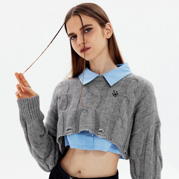 Custom Women's Cropped Cable Knit Sweater - Style 483569 - product detail view 4 Custom Women's Cropped Cable Knit Sweater - Style 483569 - product detail view 4