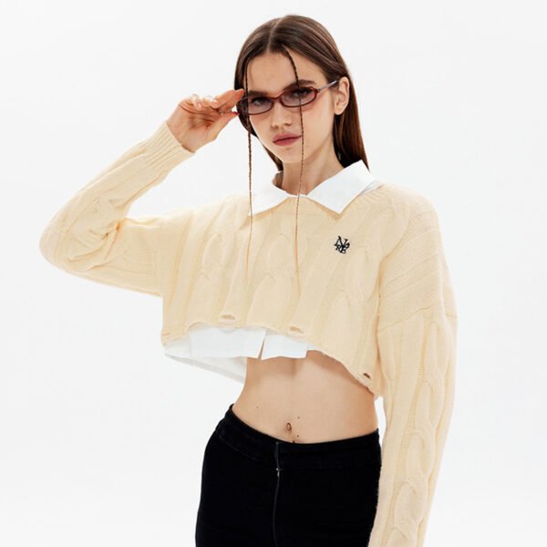 Custom Women's Cropped Cable Knit Sweater - Style 483569 - product detail view 5 Custom Women's Cropped Cable Knit Sweater - Style 483569 - product detail view 5