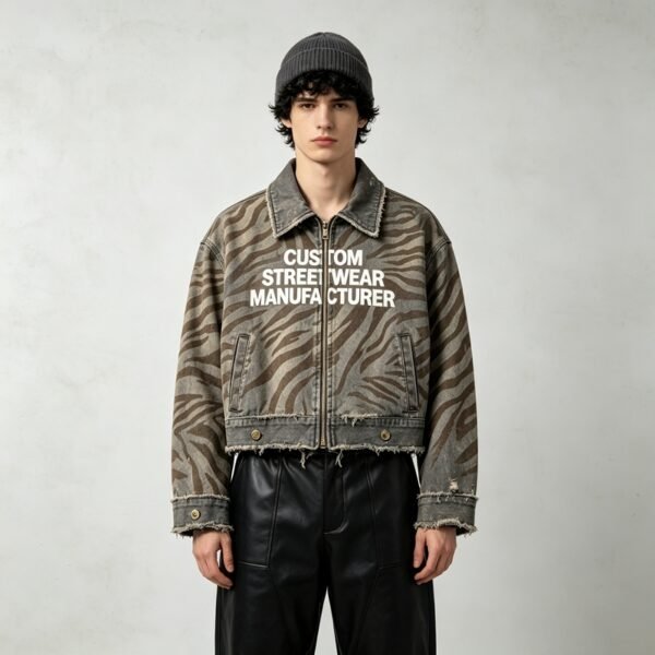 Custom Zebra Stripe Cropped Canvas Jacket - Style 2C91BD - product detail view 4 Custom Zebra Stripe Cropped Canvas Jacket - Style 2C91BD - product detail view 4