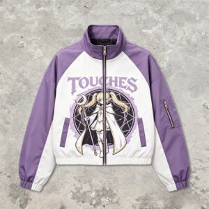 Custom Cropped Color-Block Graphic Windbreaker - Style C7BEA6