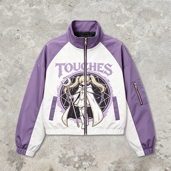 Custom Cropped Color-Block Graphic Windbreaker - Style C7BEA6