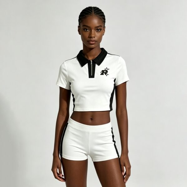 Custom Cropped Colorblock Embroidered Polo Shirt - Style 89D2B3 - product detail view 2 Custom Cropped Colorblock Embroidered Polo Shirt - Style 89D2B3 - product detail view 2