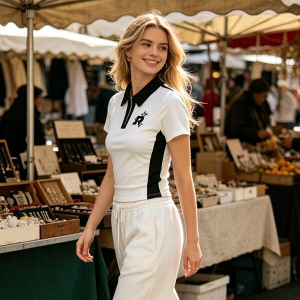 Custom Cropped Colorblock Embroidered Polo Shirt - Style 89D2B3 - product detail view 4 Custom Cropped Colorblock Embroidered Polo Shirt - Style 89D2B3 - product detail view 4
