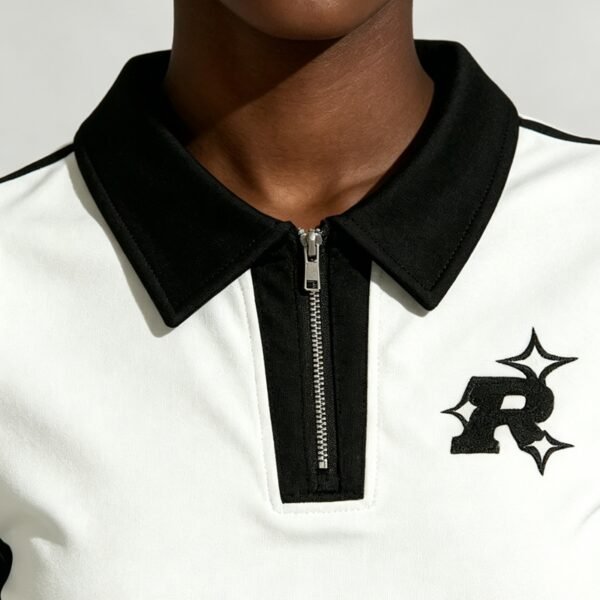 Custom Cropped Colorblock Embroidered Polo Shirt - Style 89D2B3 - product detail view 7 Custom Cropped Colorblock Embroidered Polo Shirt - Style 89D2B3 - product detail view 7