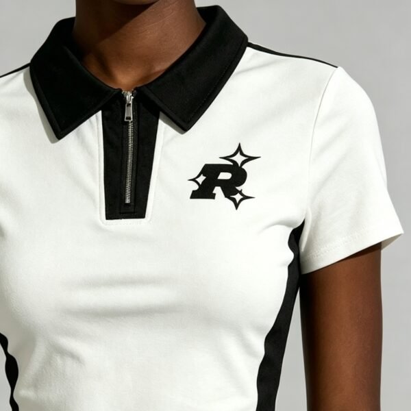 Custom Cropped Colorblock Embroidered Polo Shirt - Style 89D2B3 - product detail view 8 Custom Cropped Colorblock Embroidered Polo Shirt - Style 89D2B3 - product detail view 8