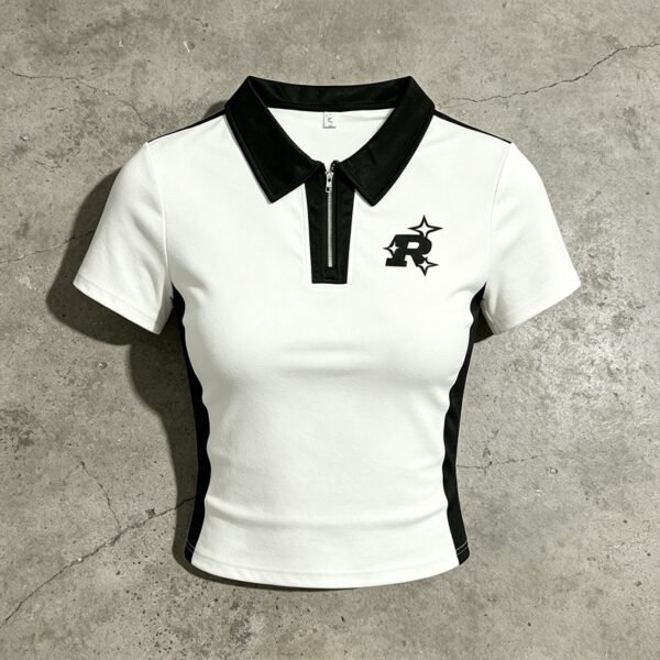 Custom Cropped Colorblock Embroidered Polo Shirt - Style 89D2B3 - product detail view 9 Custom Cropped Colorblock Embroidered Polo Shirt - Style 89D2B3 - product detail view 9