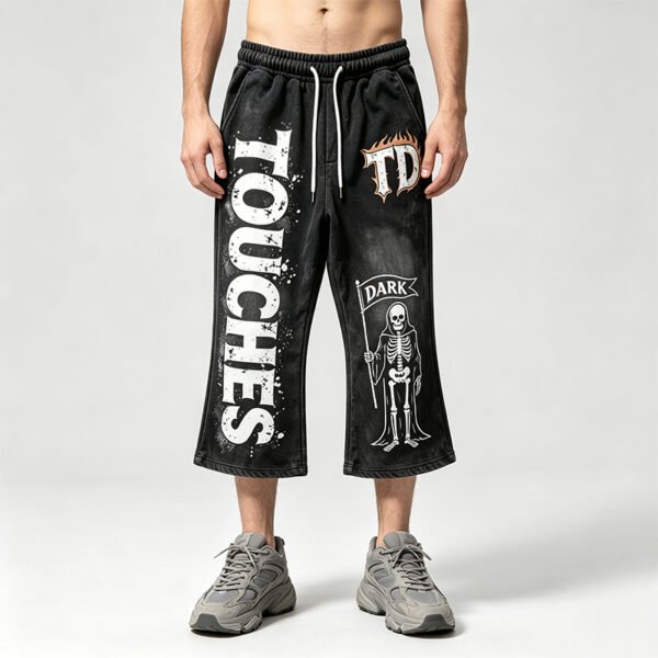 Custom Washed Cropped Flare Drawstring Sweatpants - Style E7507B - product detail view 2 Custom Washed Cropped Flare Drawstring Sweatpants - Style E7507B - product detail view 2